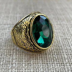 Men Ring Fashion Jewelry Green Crystal Turkish Style Rings Size 8